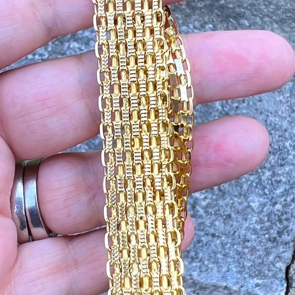 14K YELLOW GOLD WIDE FLEXIBLE BRACELET INTRICATE DESIGN STATEMENT GORGEOUS - Picture 16 of 16